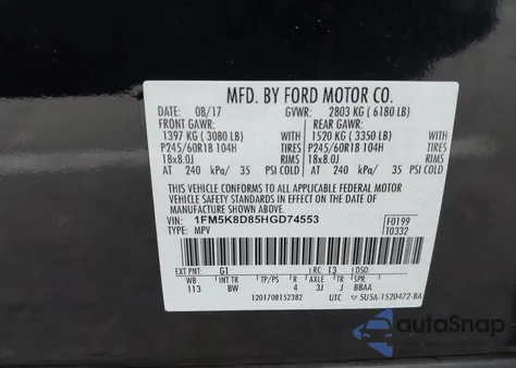 2017 Ford Explorer Xlt z USA, uszkodzony, nr VIN 1FM5K8D85HGD74553